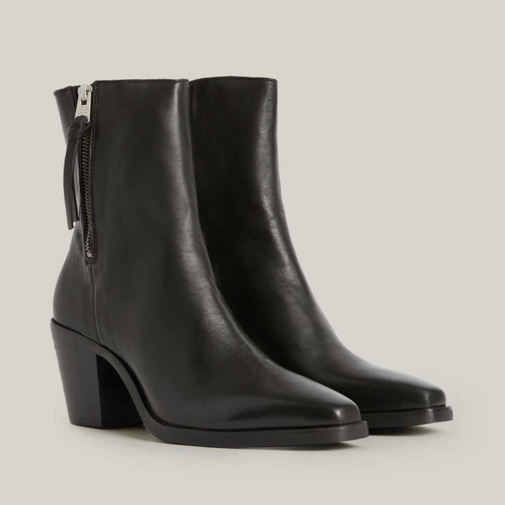ISO AllSaints | Cohen black leather heeled ankle boot